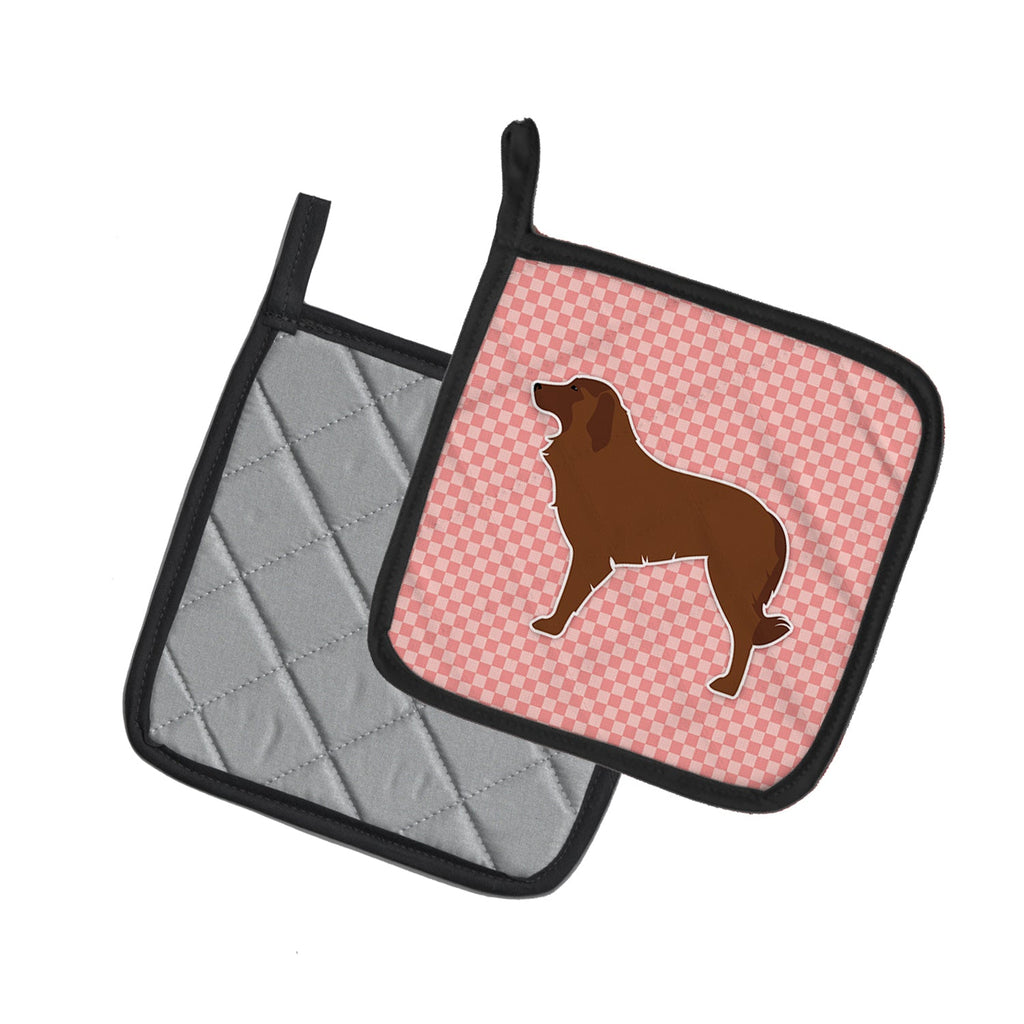 Portuguese Sheepdog Dog Checkerboard Pink Pot Holder Set of 2 Heat Resistant Quilted Hot Pads 7.5 x 7.5 Inch, Insulated Kitchen Trivets for Cooking & Baking