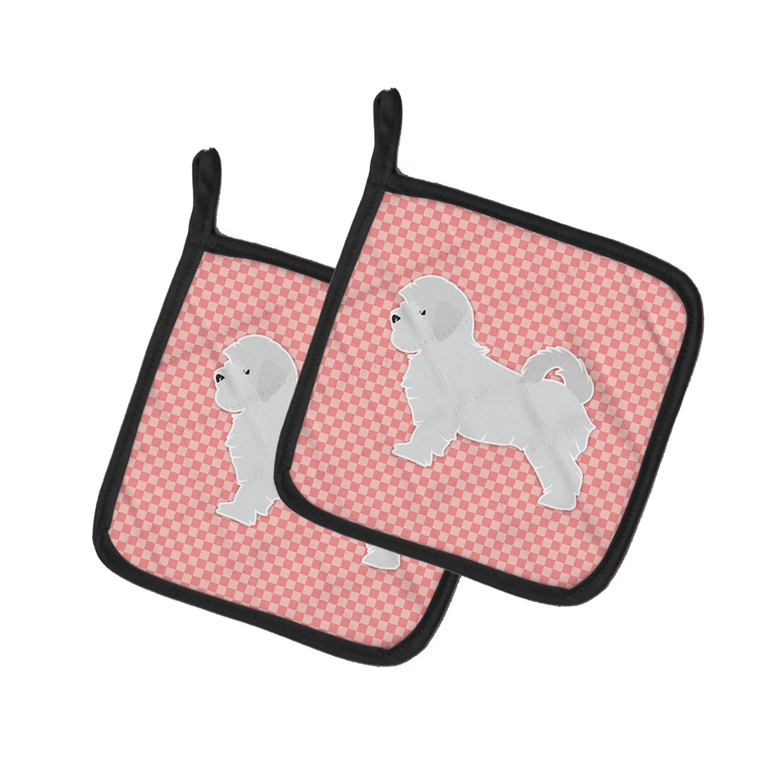Maltese Checkerboard Pink Pot Holder Set of 2 Heat Resistant Quilted Hot Pads 7.5 x 7.5 Inch, Insulated Kitchen Trivets for Cooking & Baking