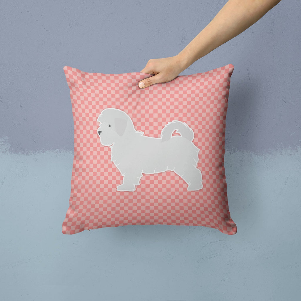 Maltese Checkerboard Pink Decorative Throw Pillow 14x14 Indoor Outdoor Accent Cushion, Fabric Cover with Insert for Sofa, Bed, Porch & Living Room