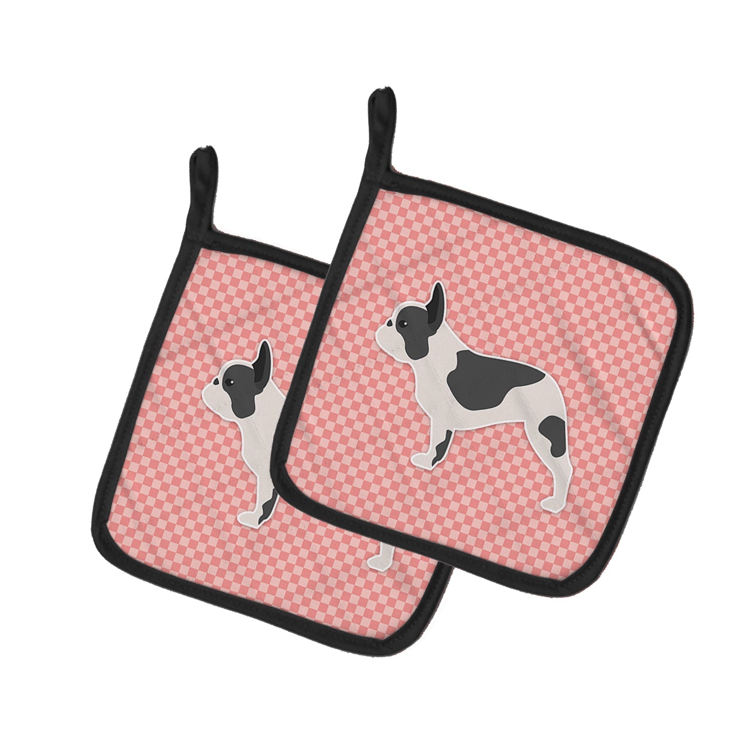 French Bulldog Checkerboard Pink Pot Holder Set of 2 Heat Resistant Quilted Hot Pads 7.5 x 7.5 Inch, Insulated Kitchen Trivets for Cooking & Baking