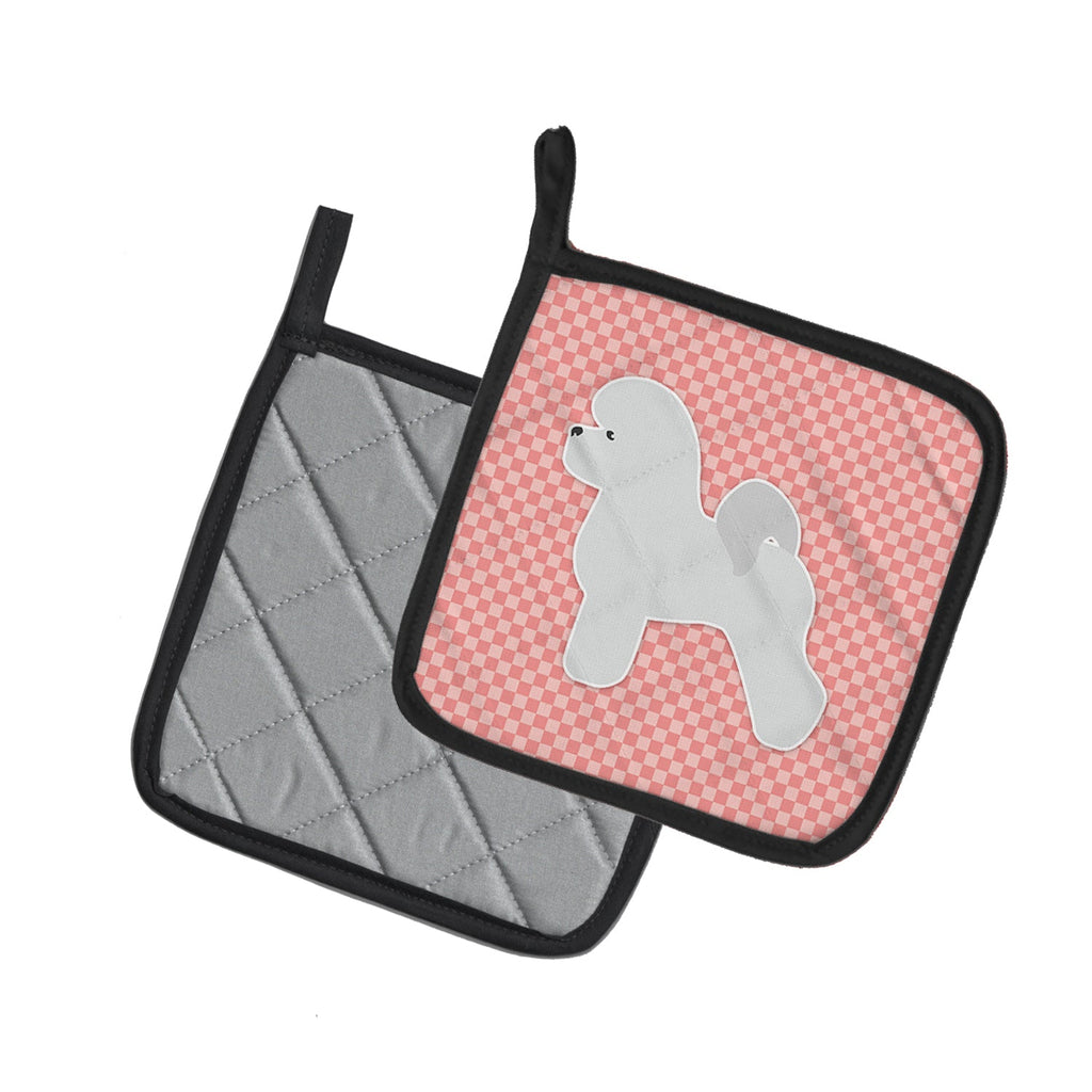 Bichon Frise Checkerboard Pink Pot Holder Set of 2 Heat Resistant Quilted Hot Pads 7.5 x 7.5 Inch, Insulated Kitchen Trivets for Cooking & Baking