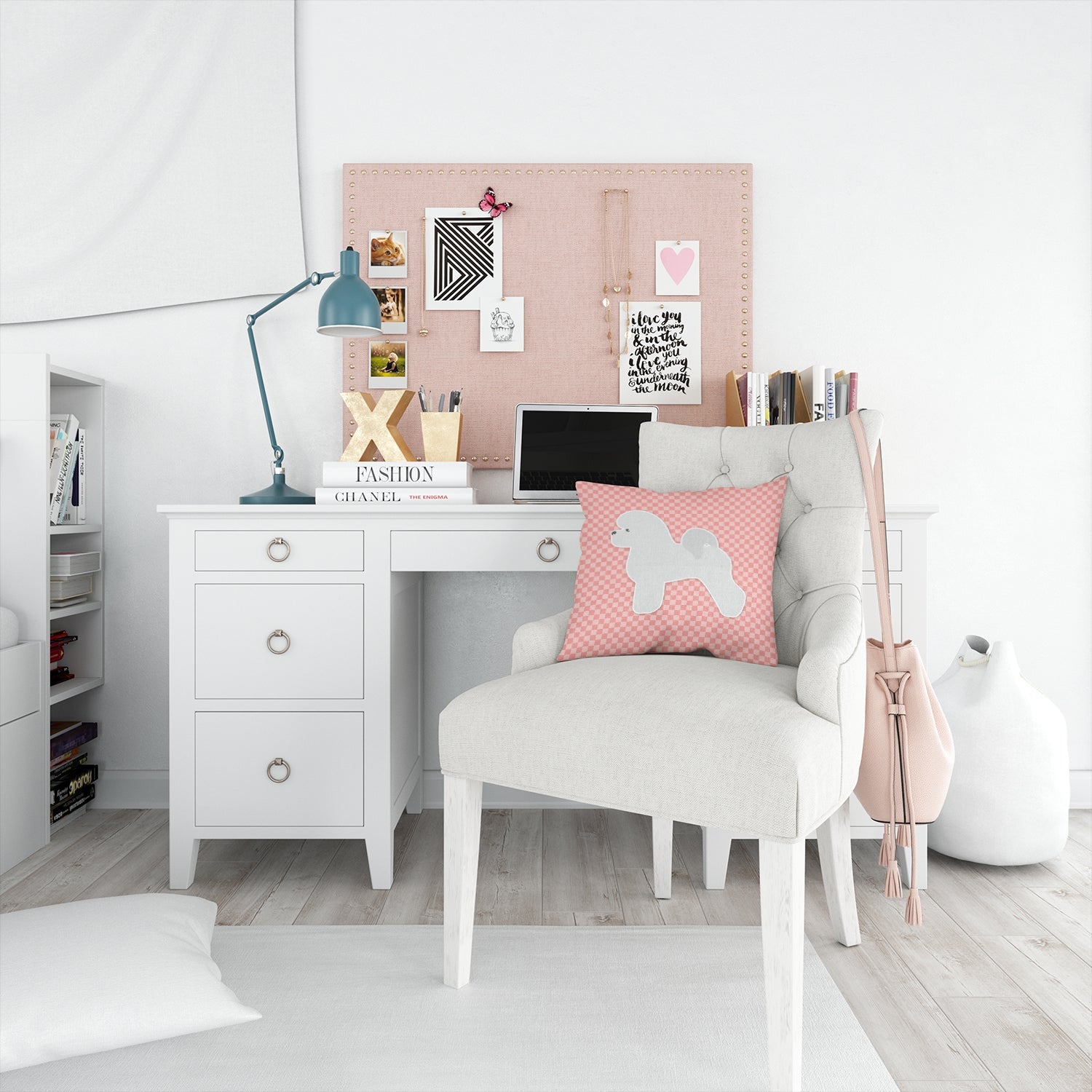 Bichon Frise Checkerboard Pink Decorative Throw Pillow 14x14 Indoor Outdoor Accent Cushion, Fabric Cover with Insert for Sofa, Bed, Porch & Living Room