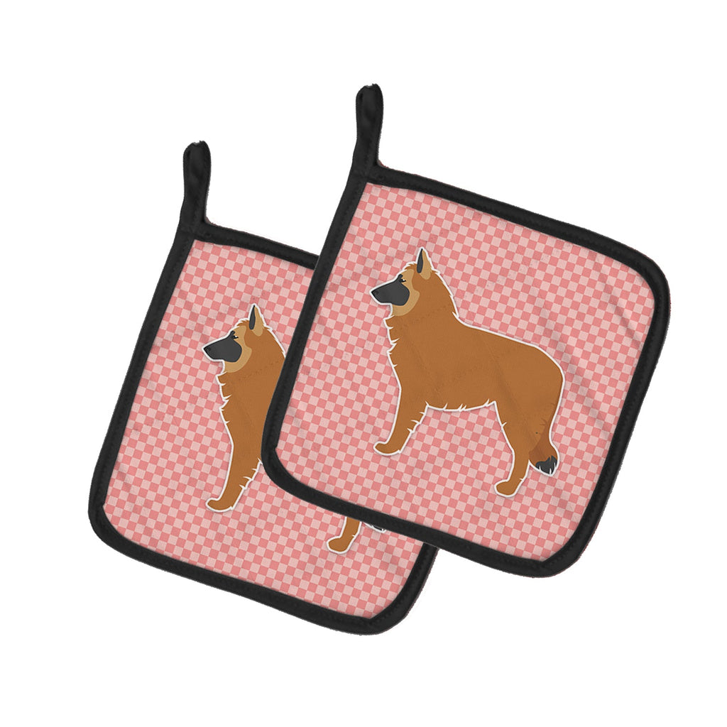 Belgian Shepherd Checkerboard Pink Pot Holder Set of 2 Heat Resistant Quilted Hot Pads 7.5 x 7.5 Inch, Insulated Kitchen Trivets for Cooking & Baking