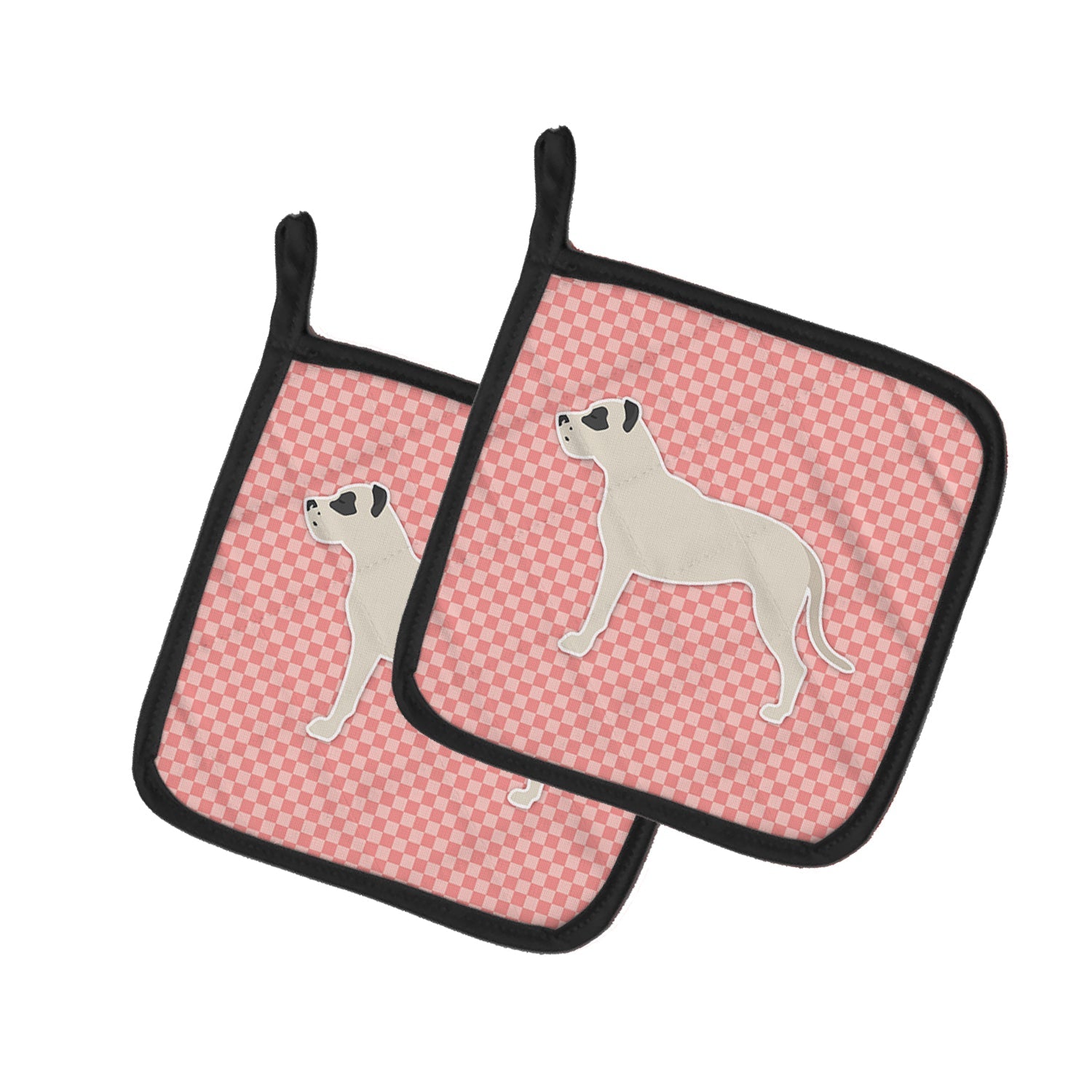 Dogo Argentino Checkerboard Pink Pot Holder Set of 2 Heat Resistant Quilted Hot Pads 7.5 x 7.5 Inch, Insulated Kitchen Trivets for Cooking & Baking