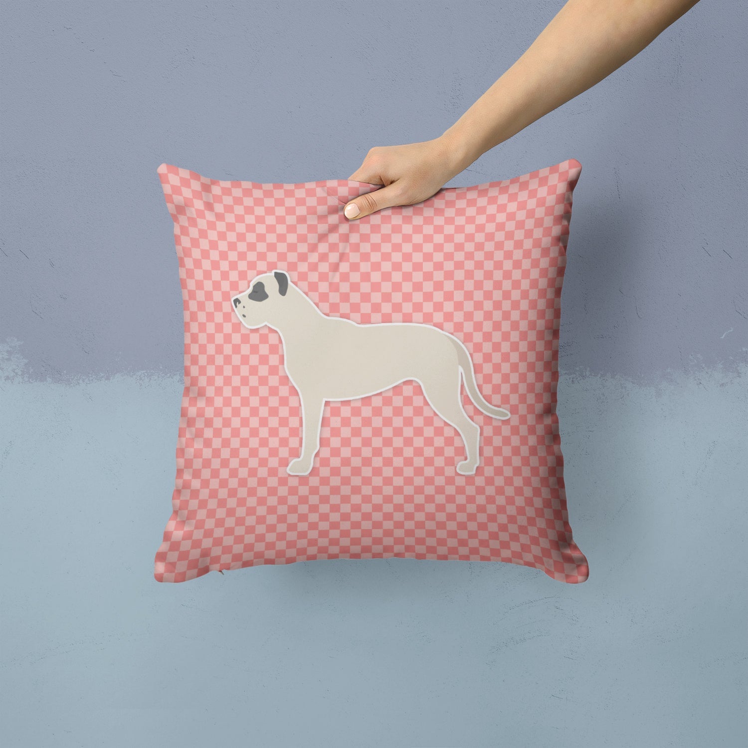 Dogo Argentino Checkerboard Pink Decorative Throw Pillow 14x14 Indoor Outdoor Accent Cushion, Fabric Cover with Insert for Sofa, Bed, Porch & Living Room