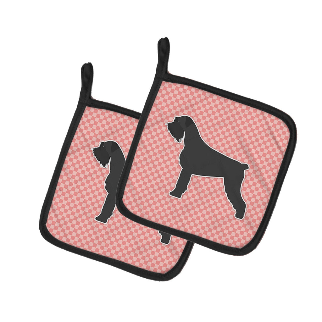 Giant Schnauzer Checkerboard Pink Pot Holder Set of 2 Heat Resistant Quilted Hot Pads 7.5 x 7.5 Inch, Insulated Kitchen Trivets for Cooking & Baking