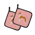 Basenji Checkerboard Pink Pot Holder Set of 2 Heat Resistant Quilted Hot Pads 7.5 x 7.5 Inch, Insulated Kitchen Trivets for Cooking & Baking