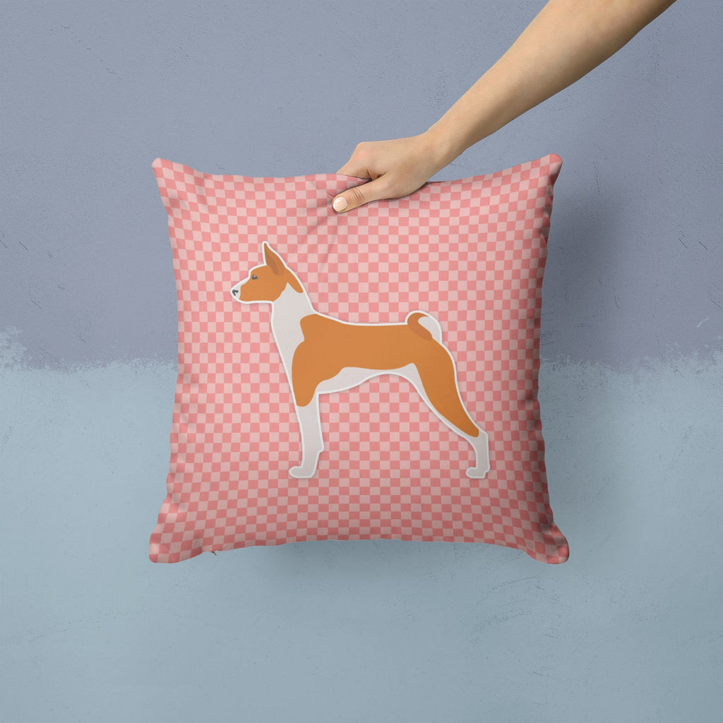 Basenji Checkerboard Pink Decorative Throw Pillow 14x14 Indoor Outdoor Accent Cushion, Fabric Cover with Insert for Sofa, Bed, Porch & Living Room