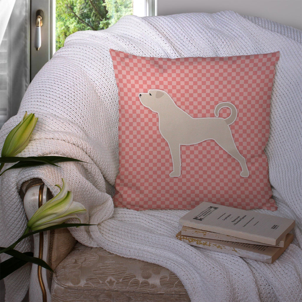 Anatolian Shepherd Checkerboard Pink Decorative Throw Pillow 14x14 Indoor Outdoor Accent Cushion, Fabric Cover with Insert for Sofa, Bed, Porch & Living Room
