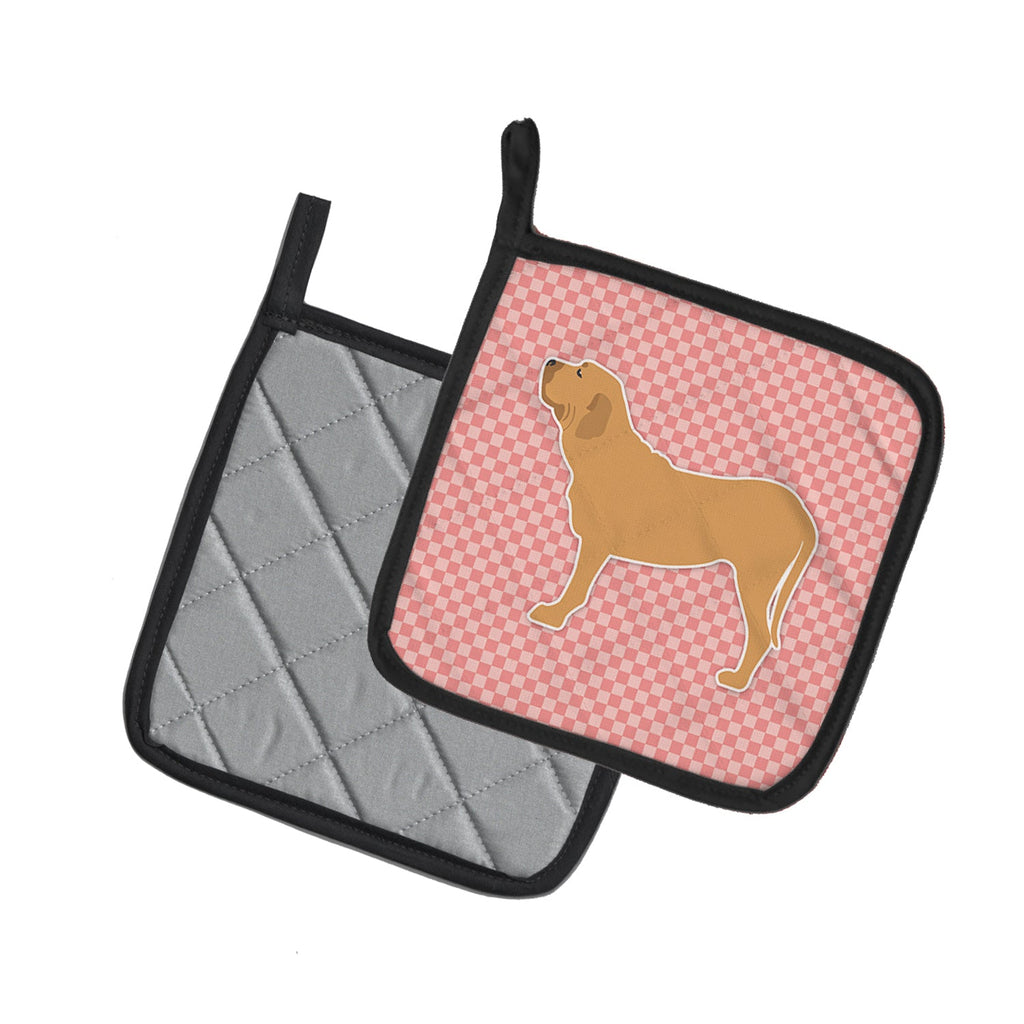 Fila Brasileiro Checkerboard Pink Pot Holder Set of 2 Heat Resistant Quilted Hot Pads 7.5 x 7.5 Inch, Insulated Kitchen Trivets for Cooking & Baking