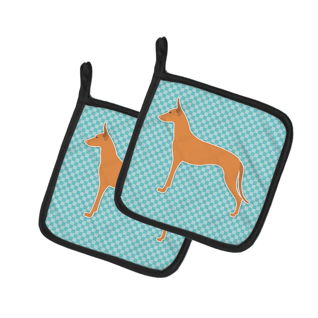 Pharaoh Hound  Checkerboard Blue Pot Holder Set of 2 Heat Resistant Quilted Hot Pads 7.5 x 7.5 Inch, Insulated Kitchen Trivets for Cooking & Baking