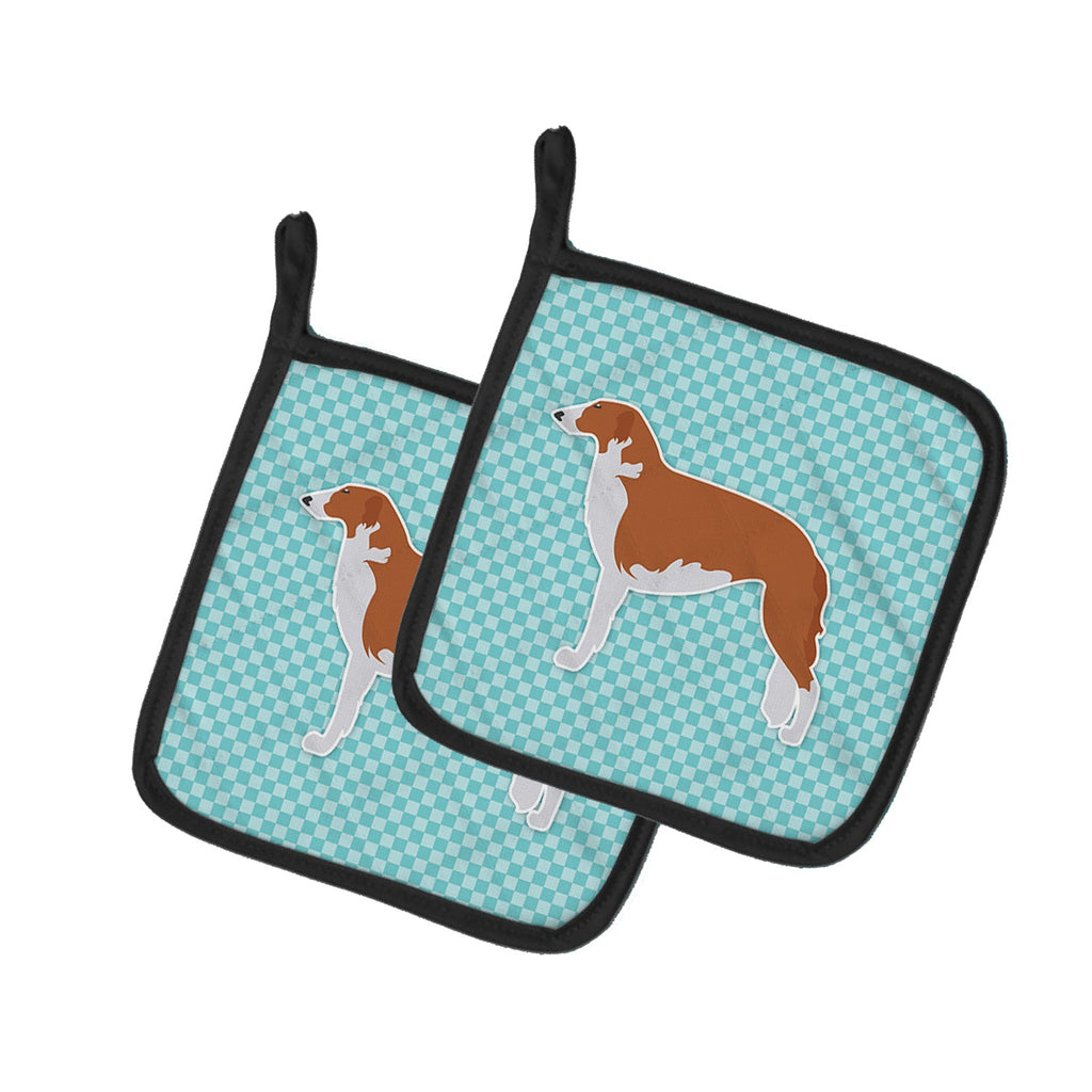 Borzoi Russian Greyhound  Checkerboard Blue Pot Holder Set of 2 Heat Resistant Quilted Hot Pads 7.5 x 7.5 Inch, Insulated Kitchen Trivets for Cooking & Baking