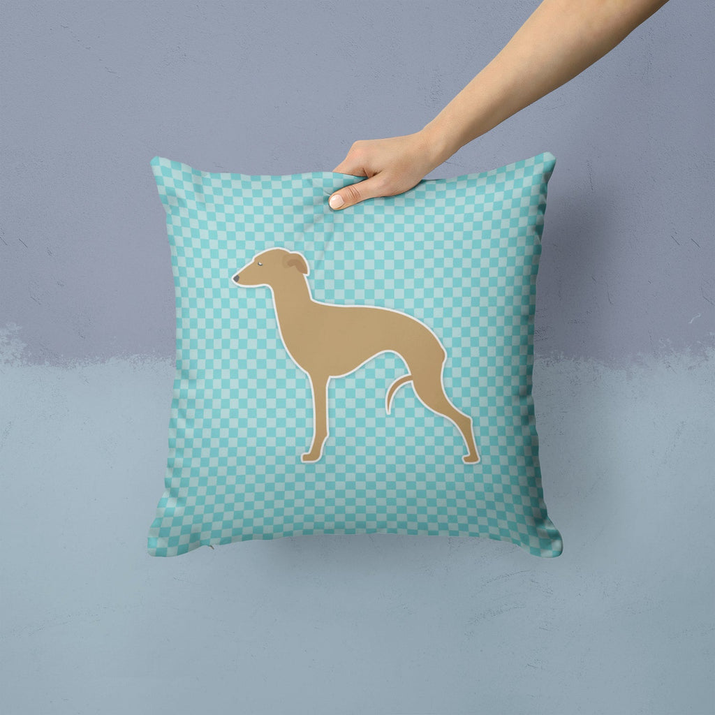 Italian Greyhound Checkerboard Blue Decorative Throw Pillow 14x14 Indoor Outdoor Accent Cushion, Fabric Cover with Insert for Sofa, Bed, Porch & Living Room