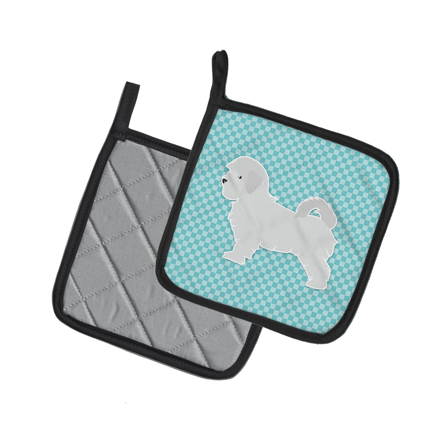 Maltese Checkerboard Blue Pot Holder Set of 2 Heat Resistant Quilted Hot Pads 7.5 x 7.5 Inch, Insulated Kitchen Trivets for Cooking & Baking