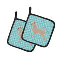 Chihuahua Checkerboard Blue Pot Holder Set of 2 Heat Resistant Quilted Hot Pads 7.5 x 7.5 Inch, Insulated Kitchen Trivets for Cooking & Baking