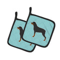 Rottweiler Checkerboard Blue Pot Holder Set of 2 Heat Resistant Quilted Hot Pads 7.5 x 7.5 Inch, Insulated Kitchen Trivets for Cooking & Baking
