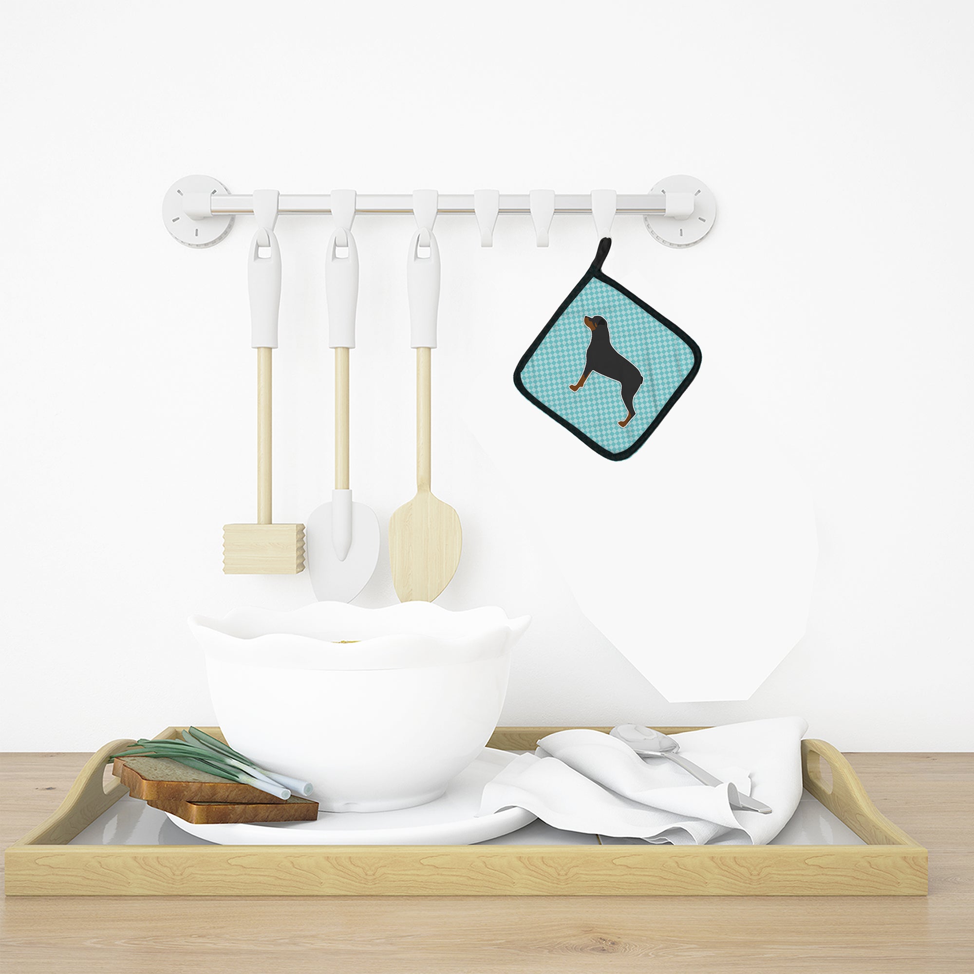 Rottweiler Checkerboard Blue Pot Holder Set of 2 Heat Resistant Quilted Hot Pads 7.5 x 7.5 Inch, Insulated Kitchen Trivets for Cooking & Baking