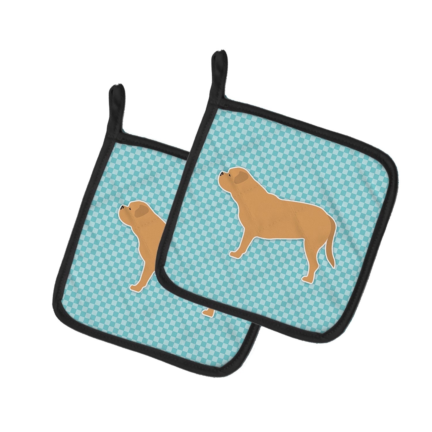 Dogue de Bordeaux Checkerboard Blue Pot Holder Set of 2 Heat Resistant Quilted Hot Pads 7.5 x 7.5 Inch, Insulated Kitchen Trivets for Cooking & Baking