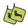 Dachshund Checkerboard Green Pot Holder Set of 2 Heat Resistant Quilted Hot Pads 7.5 x 7.5 Inch, Insulated Kitchen Trivets for Cooking & Baking