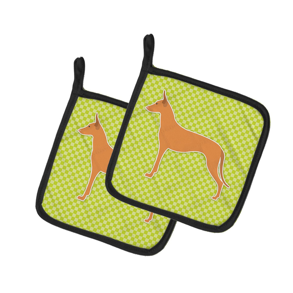 Pharaoh Hound Checkerboard Green Pot Holder Set of 2 Heat Resistant Quilted Hot Pads 7.5 x 7.5 Inch, Insulated Kitchen Trivets for Cooking & Baking