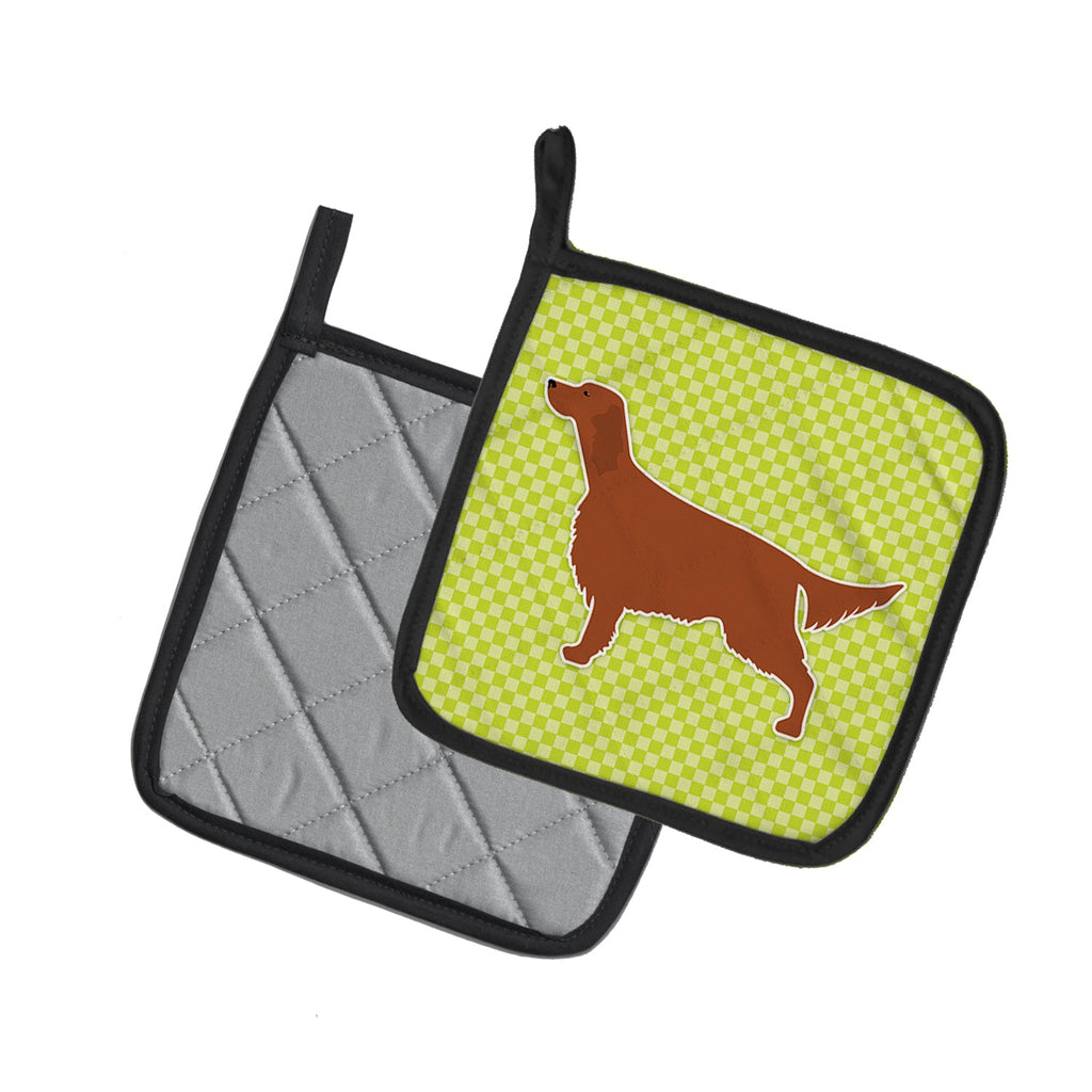 Irish Setter Checkerboard Green Pot Holder Set of 2 Heat Resistant Quilted Hot Pads 7.5 x 7.5 Inch, Insulated Kitchen Trivets for Cooking & Baking