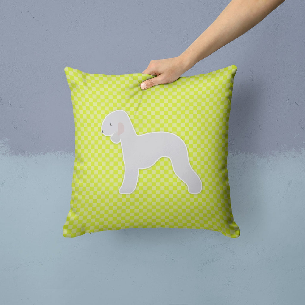 Bedlington Terrier Checkerboard Green Decorative Throw Pillow 14x14 Indoor Outdoor Accent Cushion, Fabric Cover with Insert for Sofa, Bed, Porch & Living Room