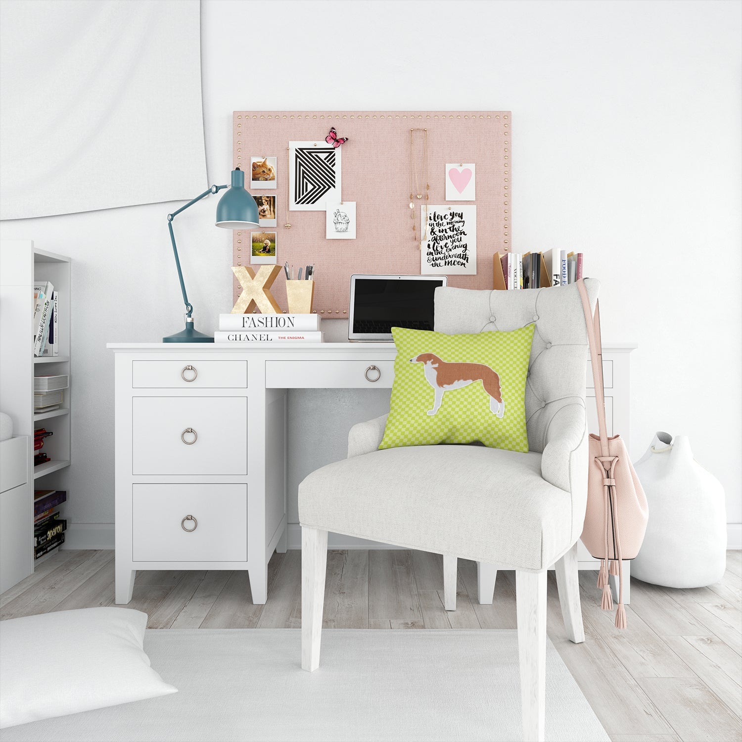Borzoi Russian Greyhound Checkerboard Green Decorative Throw Pillow 14x14 Indoor Outdoor Accent Cushion, Fabric Cover with Insert for Sofa, Bed, Porch & Living Room