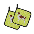 Welsh Springer Spaniel Checkerboard Green Pot Holder Set of 2 Heat Resistant Quilted Hot Pads 7.5 x 7.5 Inch, Insulated Kitchen Trivets for Cooking & Baking