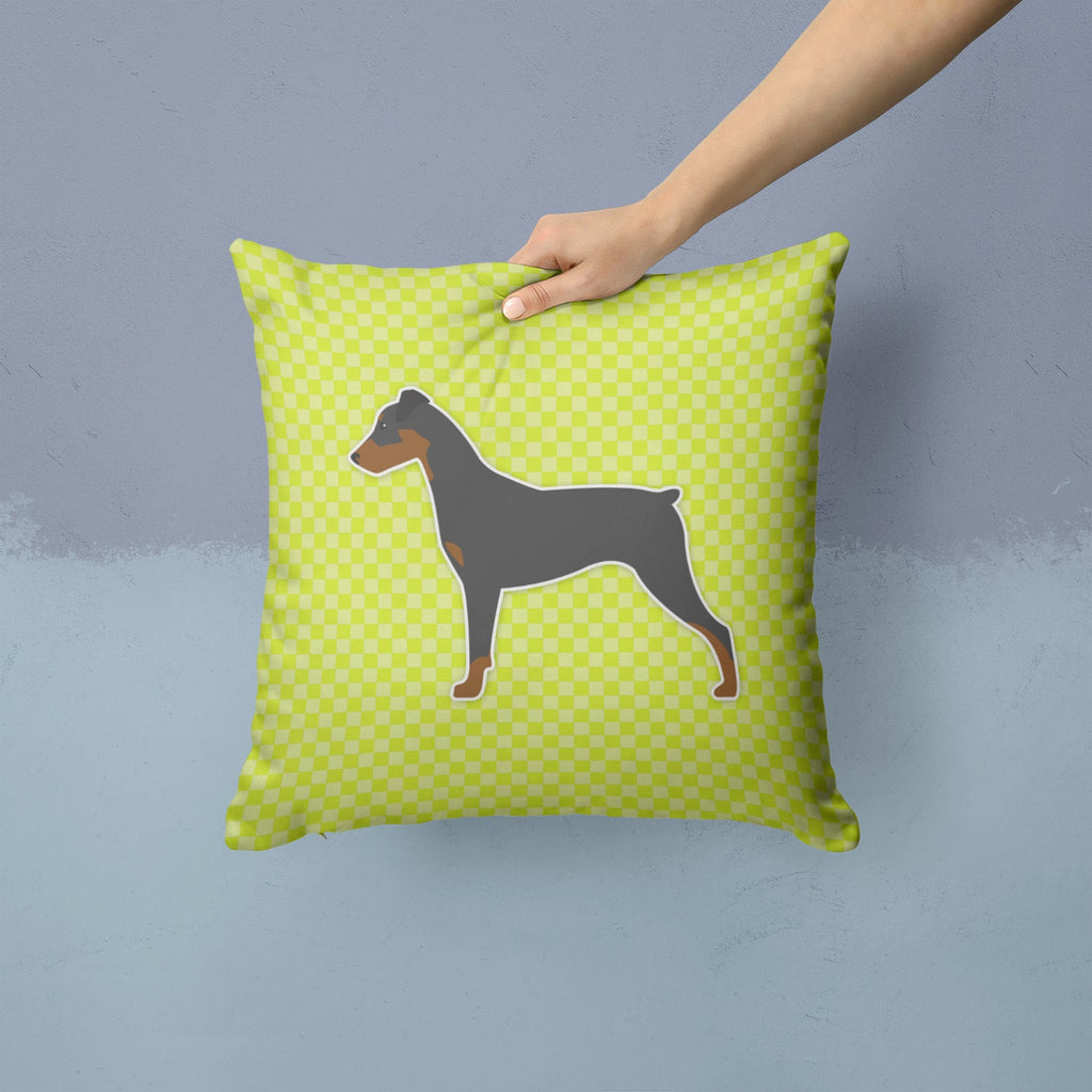German Pinscher Checkerboard Green Decorative Throw Pillow 14x14 Indoor Outdoor Accent Cushion, Fabric Cover with Insert for Sofa, Bed, Porch & Living Room
