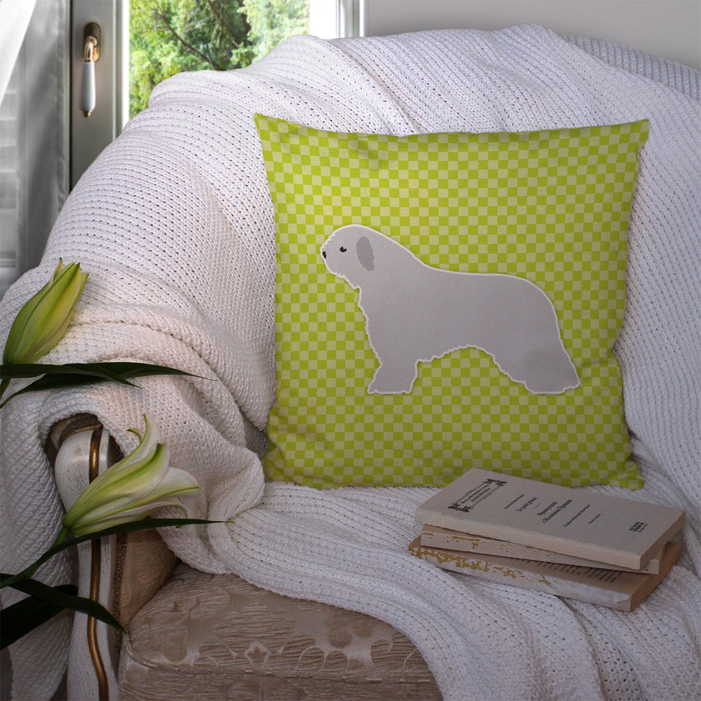 Spanish Water Dog Checkerboard Green Decorative Throw Pillow 14x14 Indoor Outdoor Accent Cushion, Fabric Cover with Insert for Sofa, Bed, Porch & Living Room