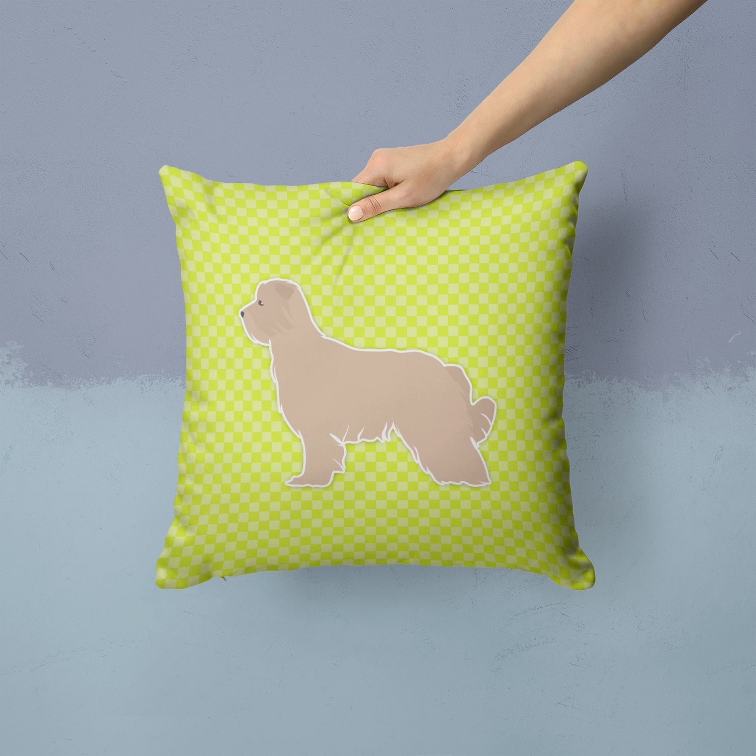 Pyrenean Shepherd Checkerboard Green Decorative Throw Pillow 14x14 Indoor Outdoor Accent Cushion, Fabric Cover with Insert for Sofa, Bed, Porch & Living Room
