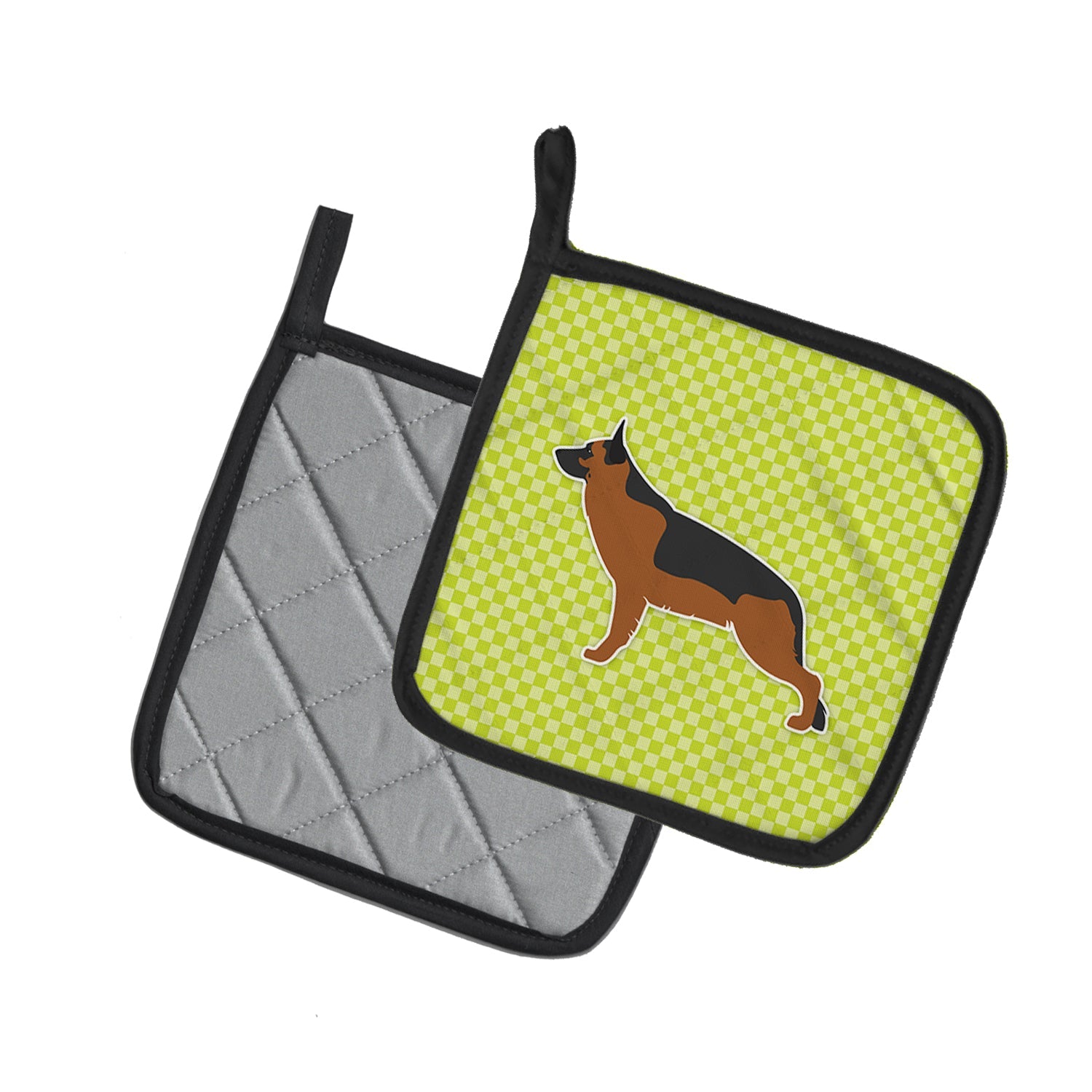 German Shepherd Checkerboard Green Pot Holder Set of 2 Heat Resistant Quilted Hot Pads 7.5 x 7.5 Inch, Insulated Kitchen Trivets for Cooking & Baking