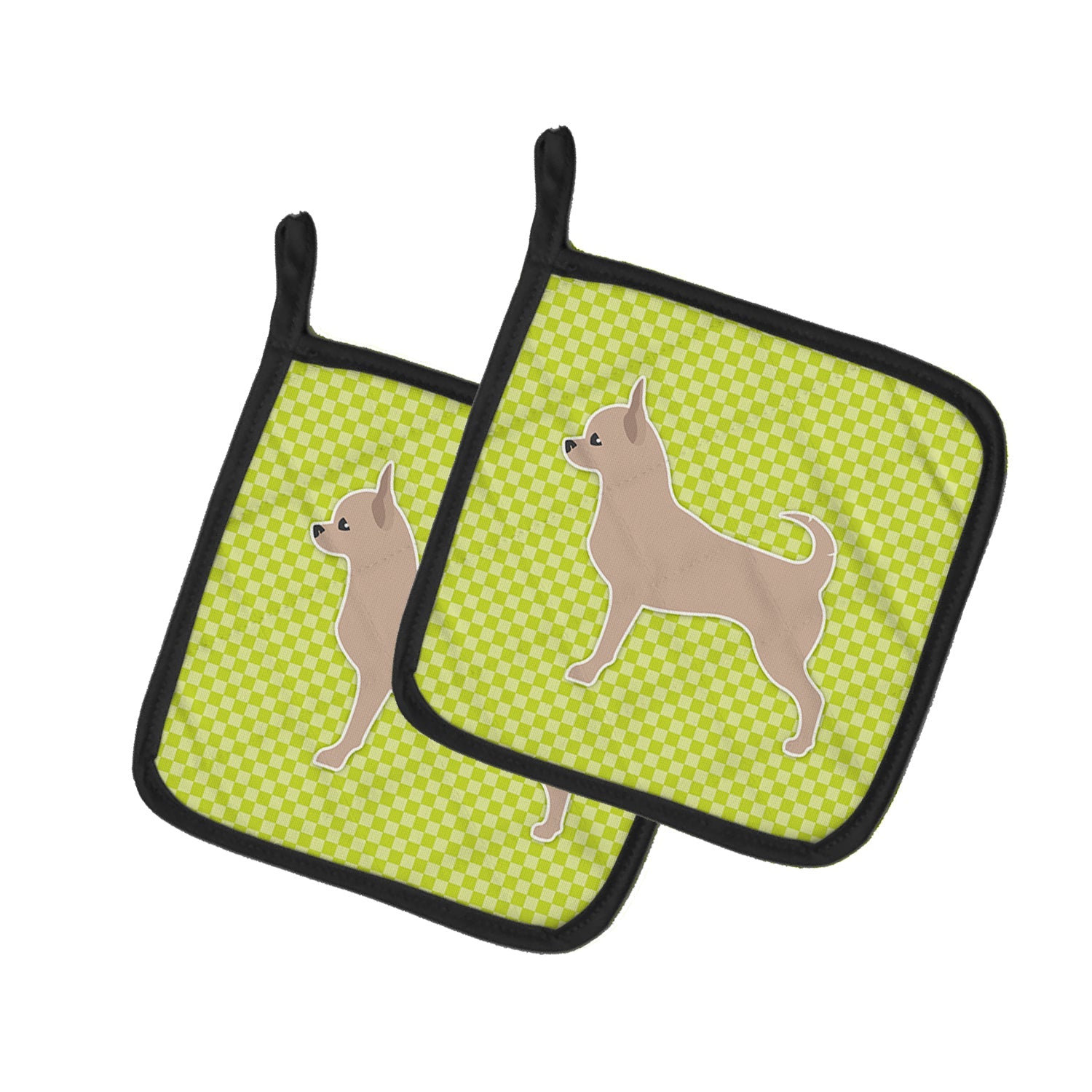 Chihuahua Checkerboard Green Pot Holder Set of 2 Heat Resistant Quilted Hot Pads 7.5 x 7.5 Inch, Insulated Kitchen Trivets for Cooking & Baking