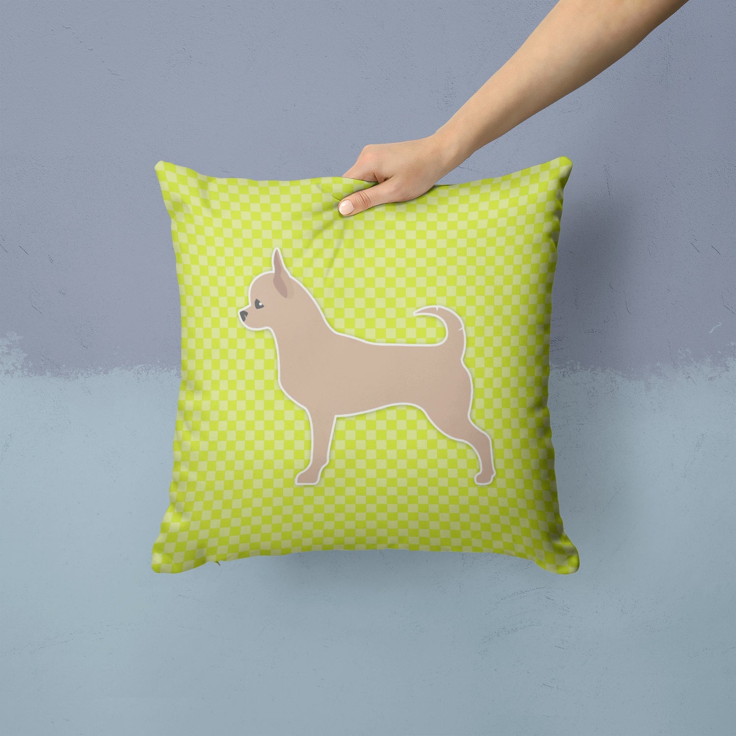 Chihuahua Checkerboard Green Decorative Throw Pillow 14x14 Indoor Outdoor Accent Cushion, Fabric Cover with Insert for Sofa, Bed, Porch & Living Room