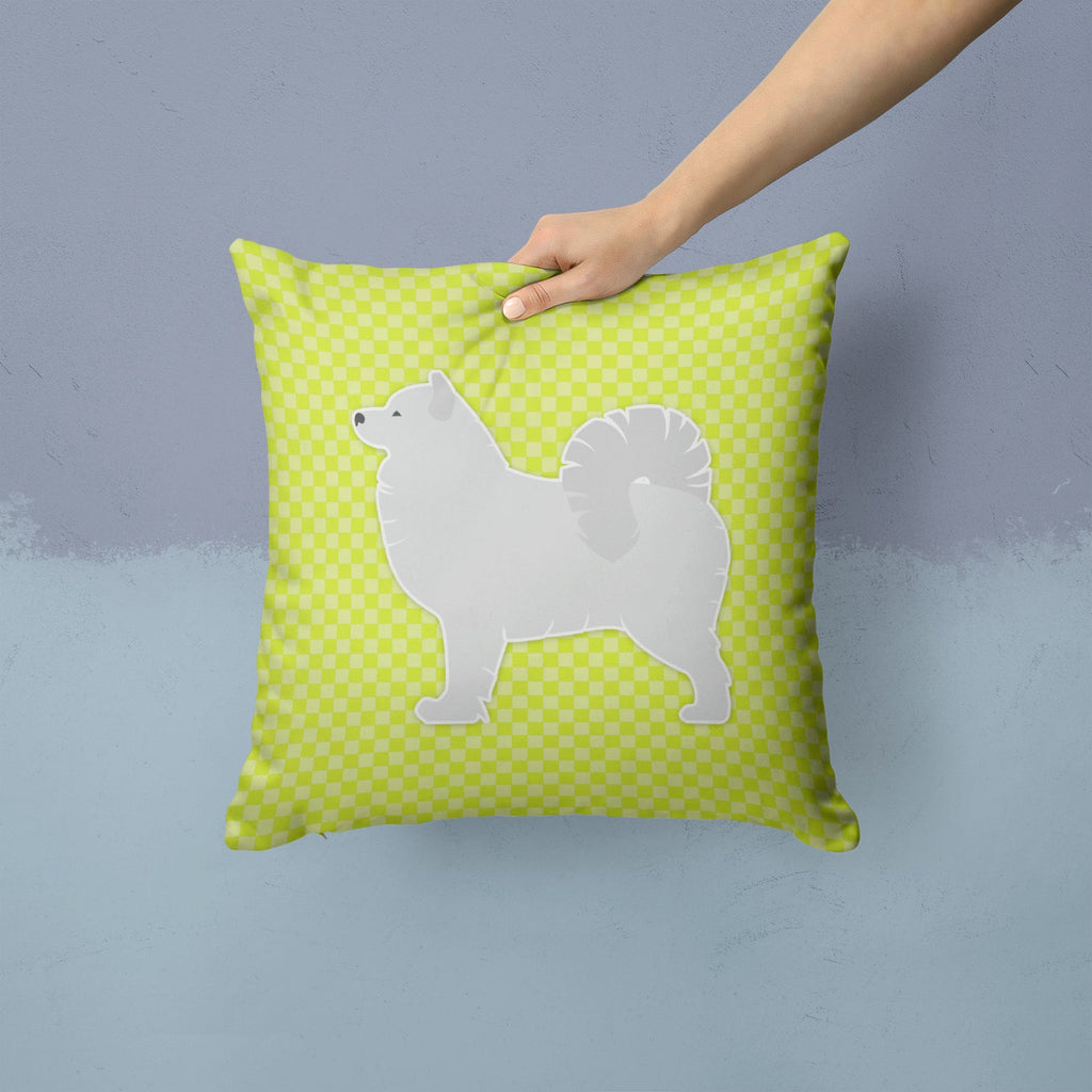 Samoyed Checkerboard Green Decorative Throw Pillow 14x14 Indoor Outdoor Accent Cushion, Fabric Cover with Insert for Sofa, Bed, Porch & Living Room
