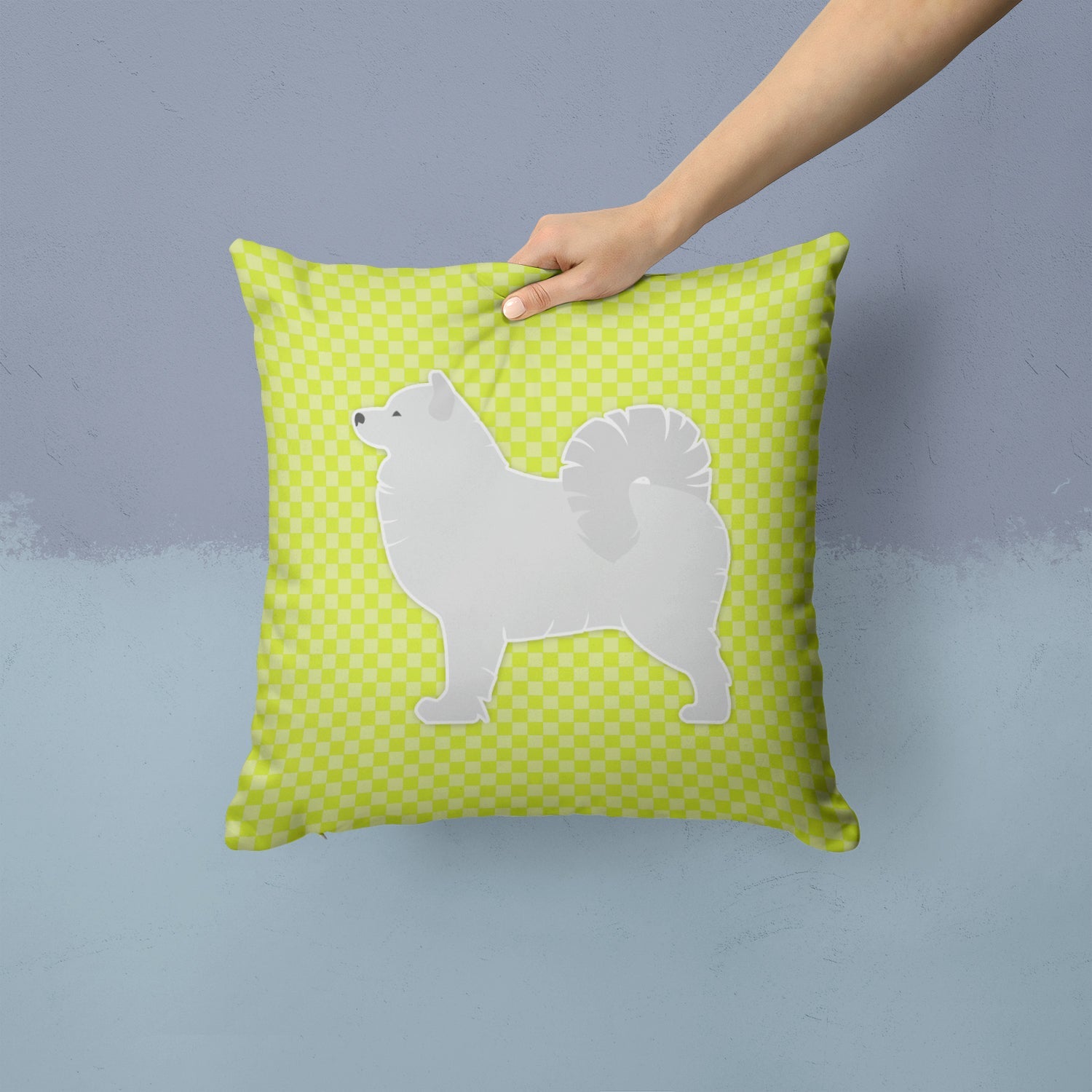 Samoyed Checkerboard Green Decorative Throw Pillow 14x14 Indoor Outdoor Accent Cushion, Fabric Cover with Insert for Sofa, Bed, Porch & Living Room