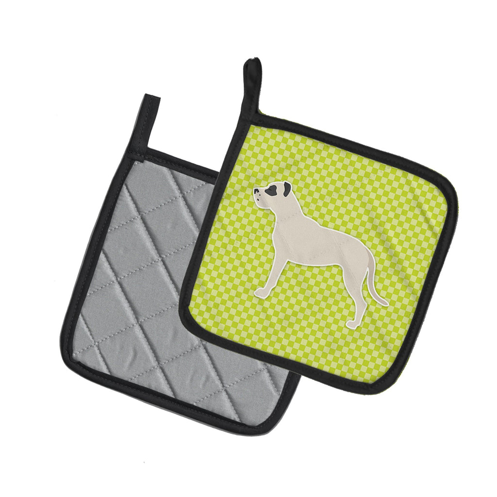 Dogo Argentino Checkerboard Green Pot Holder Set of 2 Heat Resistant Quilted Hot Pads 7.5 x 7.5 Inch, Insulated Kitchen Trivets for Cooking & Baking