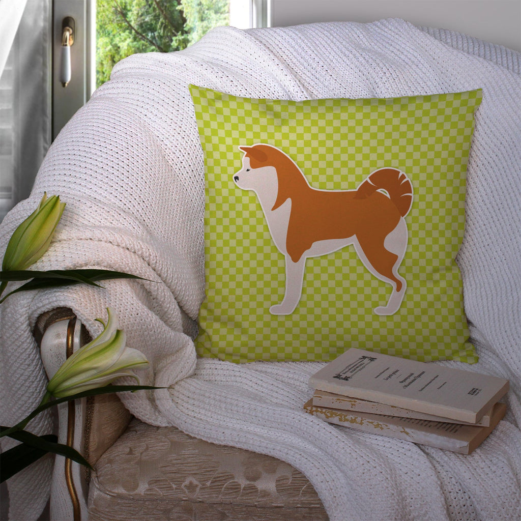 Akita Checkerboard Green Decorative Throw Pillow 14x14 Indoor Outdoor Accent Cushion, Fabric Cover with Insert for Sofa, Bed, Porch & Living Room