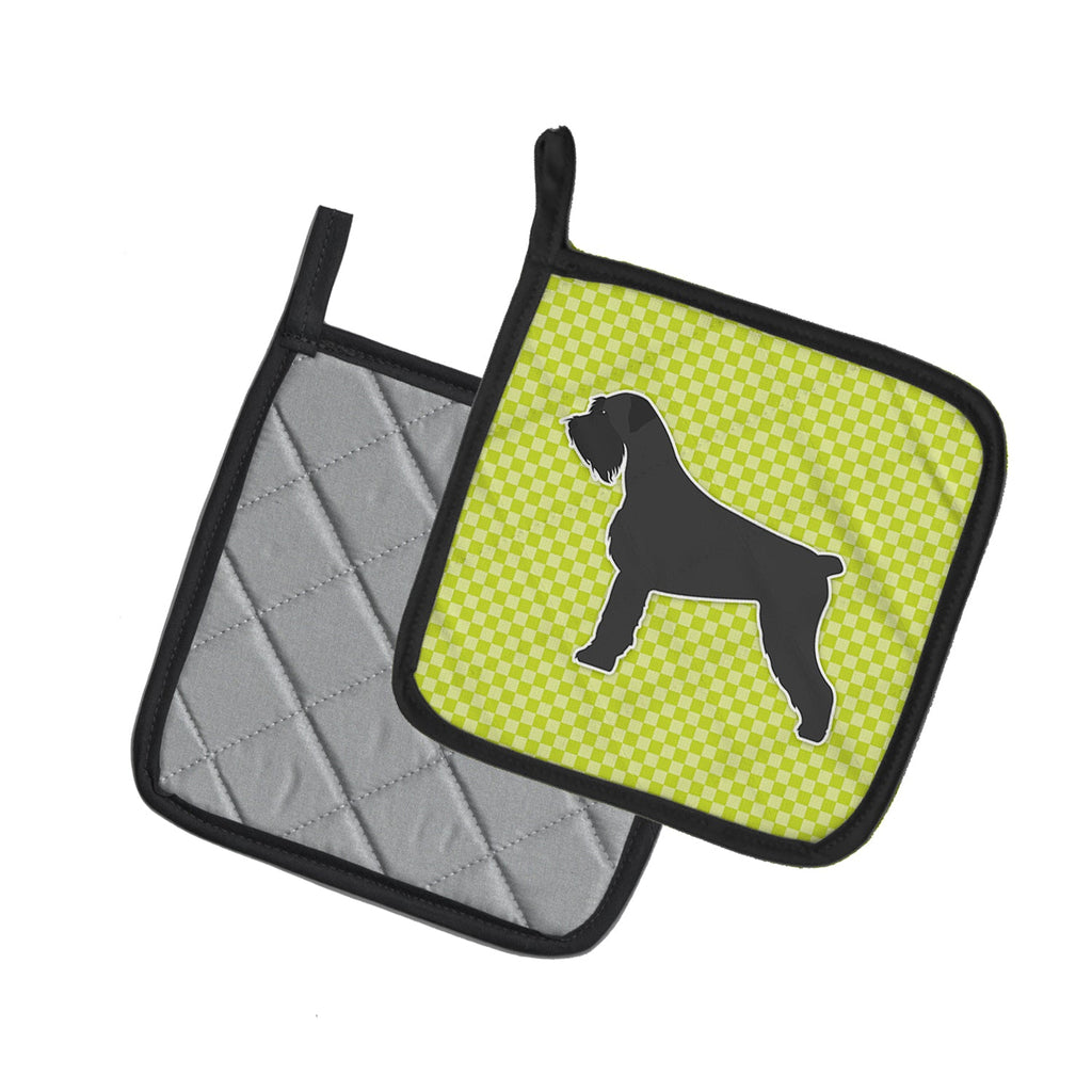 Giant Schnauzer Checkerboard Green Pot Holder Set of 2 Heat Resistant Quilted Hot Pads 7.5 x 7.5 Inch, Insulated Kitchen Trivets for Cooking & Baking