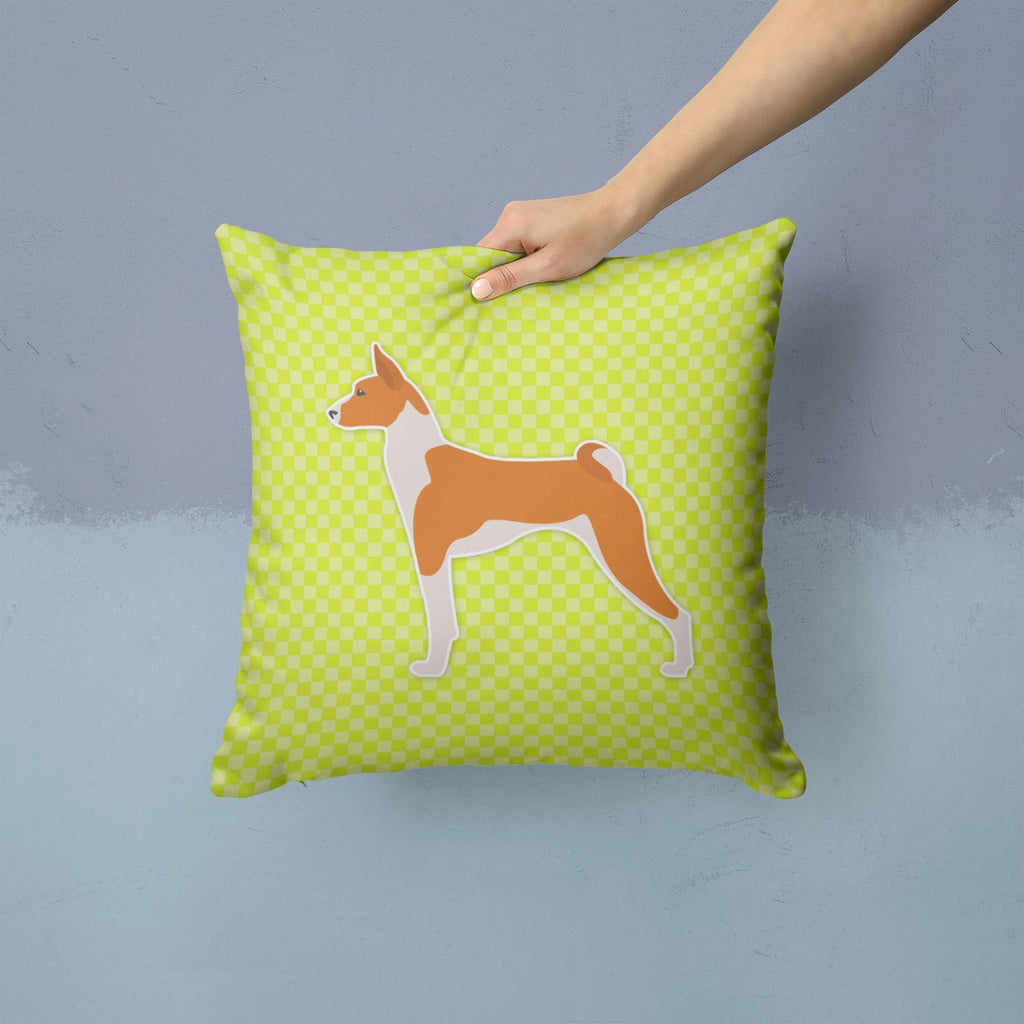 Basenji Checkerboard Green Decorative Throw Pillow 14x14 Indoor Outdoor Accent Cushion, Fabric Cover with Insert for Sofa, Bed, Porch & Living Room