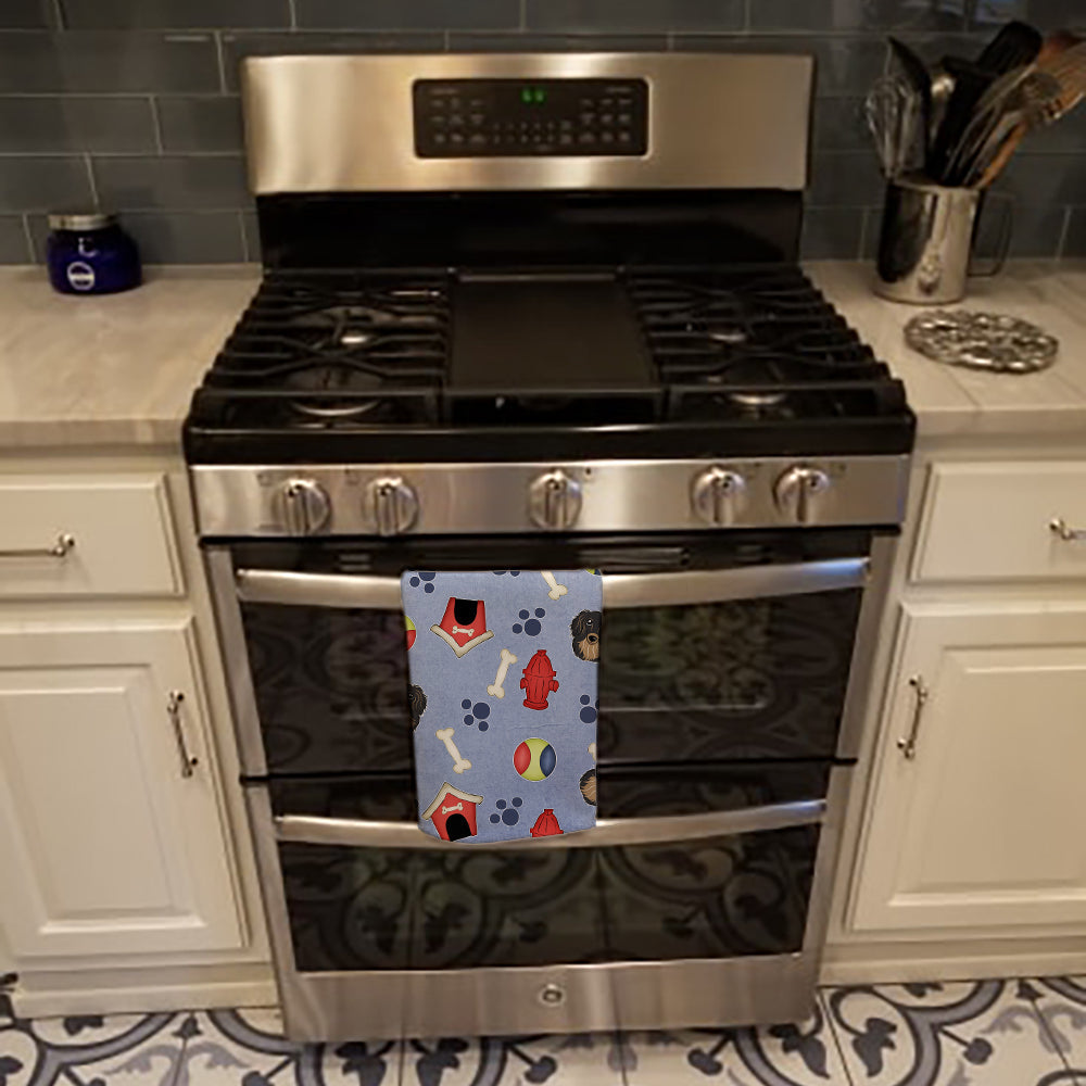 Dog House Collection Longhair Black and Tan Dachshund Kitchen Towel Velour Plush Front and Cotton Loop Back Machine Washable