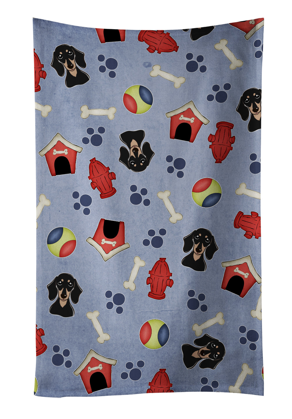 Dog House Collection Smooth Black and Tan Dachshund Kitchen Towel Velour Plush Front and Cotton Loop Back Machine Washable