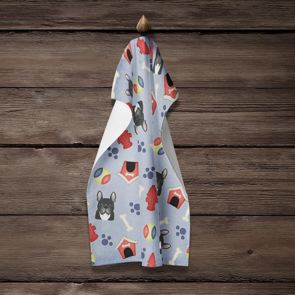 Dog House Collection French Bulldog Kitchen Towel Velour Plush Front and Cotton Loop Back Machine Washable