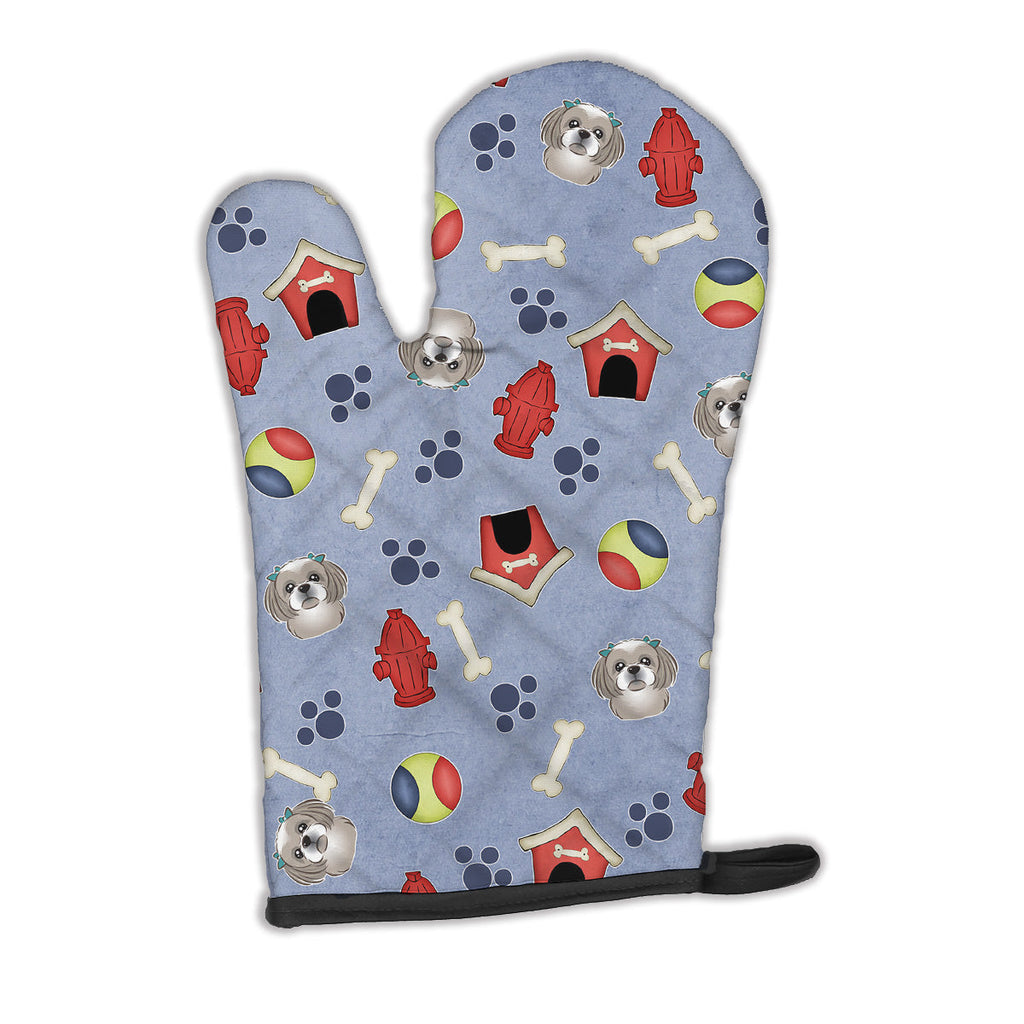 Dog House Collection Gray Silver Shih Tzu Oven Mitt Heat Resistant Thick Oven Mitt for Hot Pans and Oven, Kitchen Mitt Protect Hands, Cooking Baking Glove