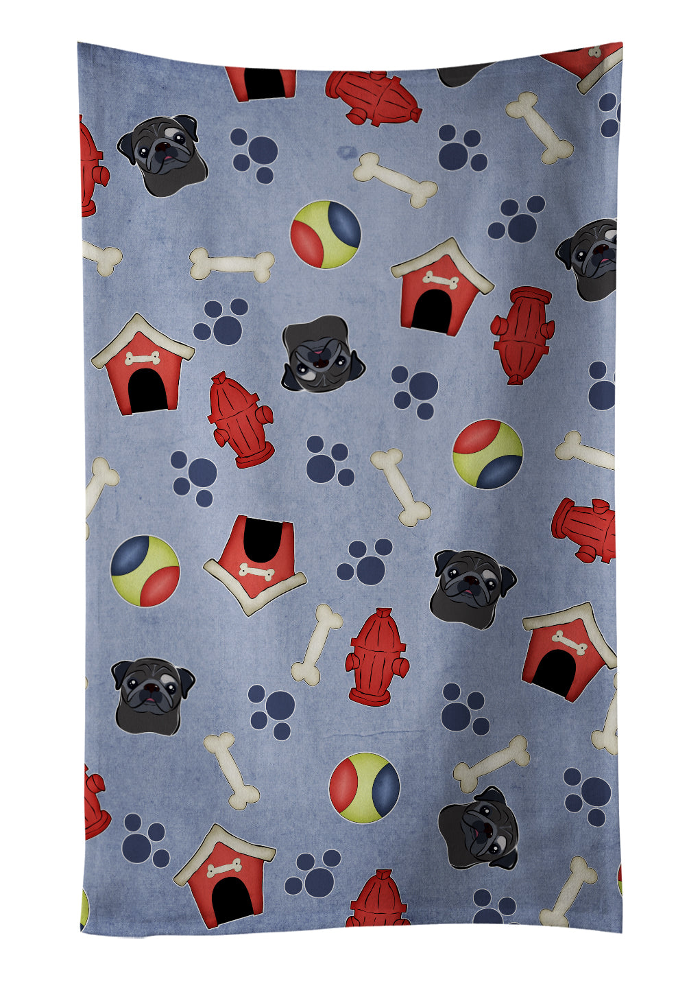 Dog House Collection Black Pug Kitchen Towel Velour Plush Front and Cotton Loop Back Machine Washable