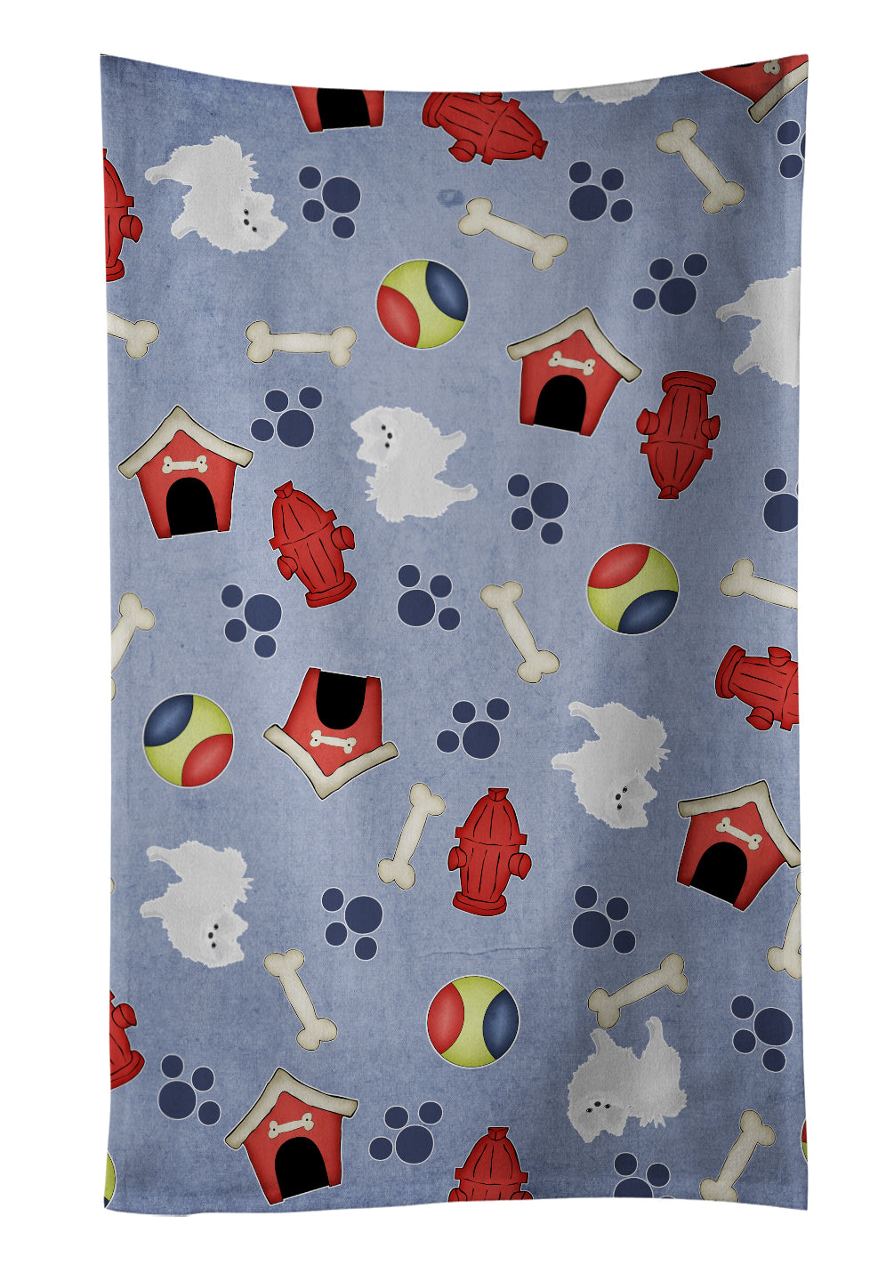 Dog House Collection White Pomeranian Kitchen Towel Velour Plush Front and Cotton Loop Back Machine Washable