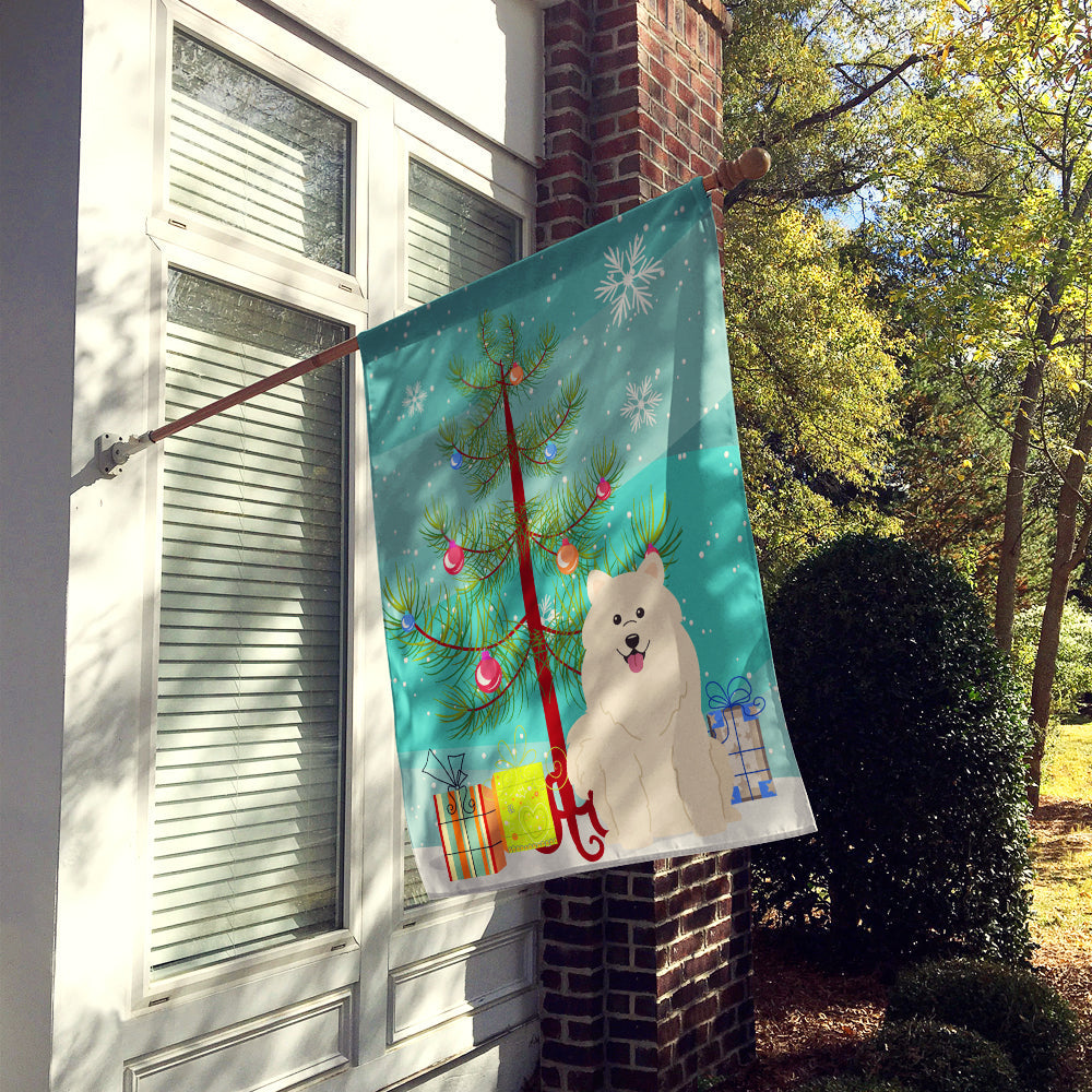Merry Christmas Tree Samoyed House Flag 28x40 Porch Sleeve Pole Decorative Outside Yard Banner Artwork Wall Hanging, Polyester
