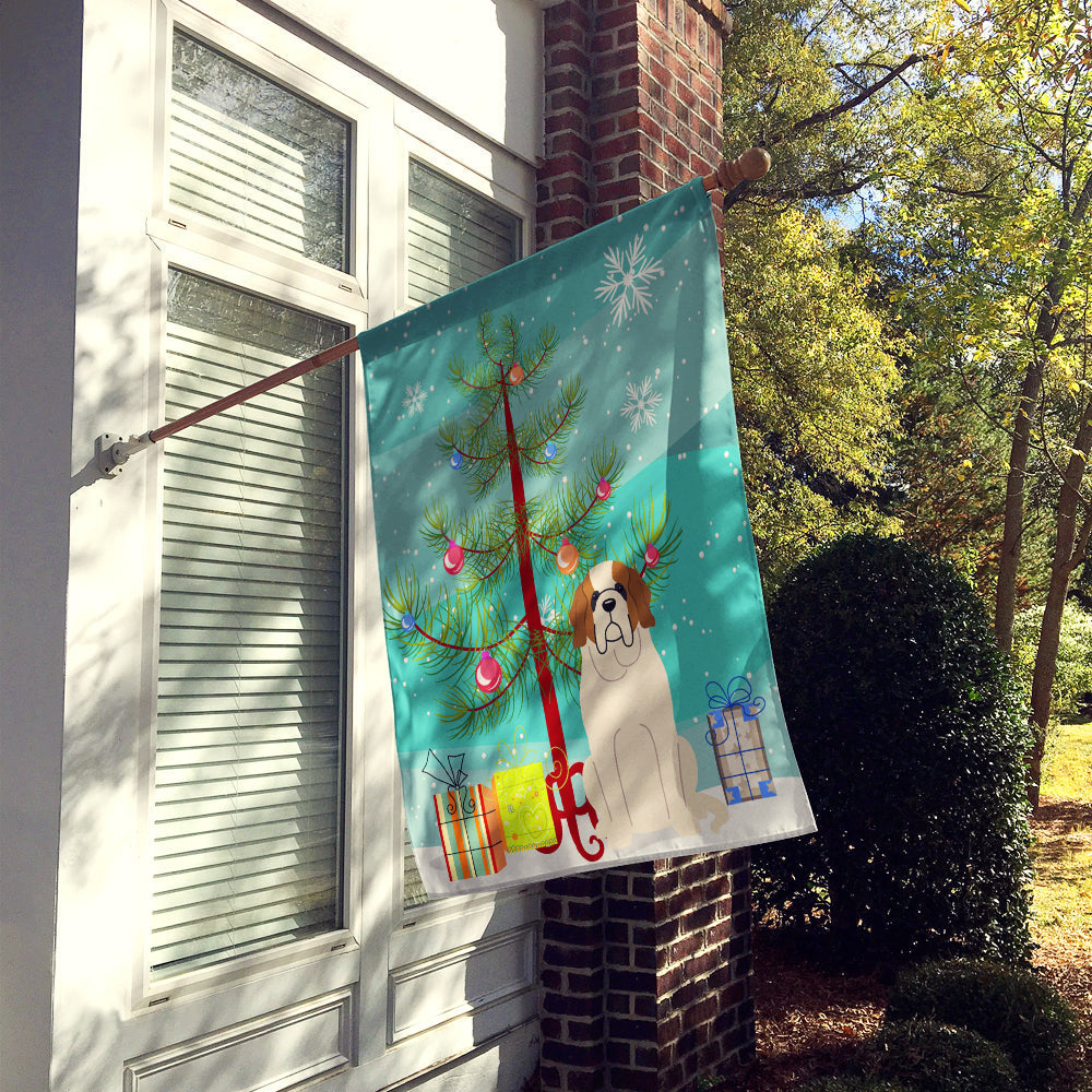 Merry Christmas Tree Saint Bernard House Flag 28x40 Porch Sleeve Pole Decorative Outside Yard Banner Artwork Wall Hanging, Polyester