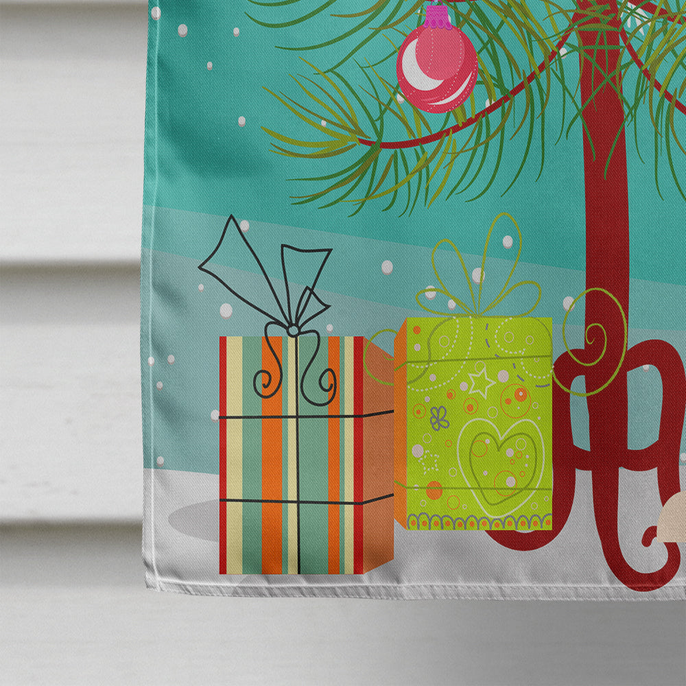 Merry Christmas Tree Central Asian Shepherd Dog House Flag 28x40 Porch Sleeve Pole Decorative Outside Yard Banner Artwork Wall Hanging, Polyester