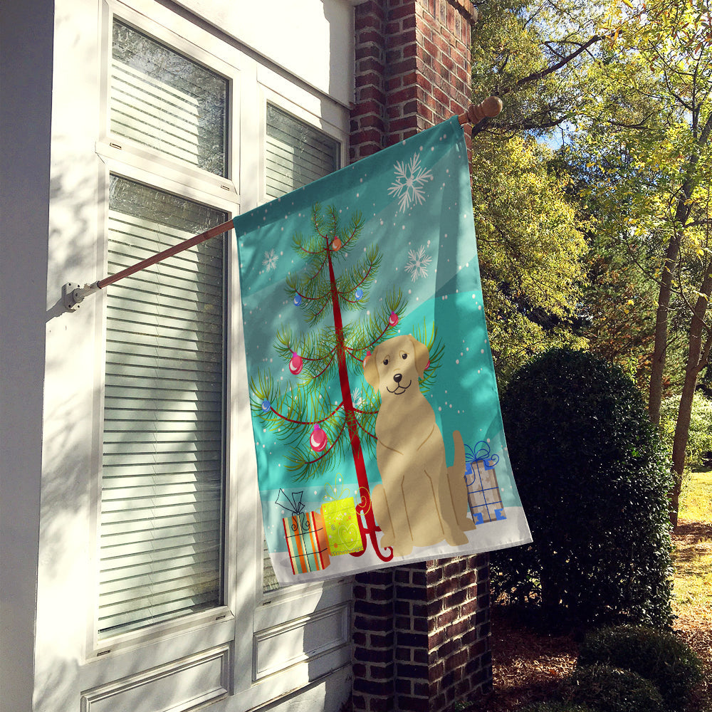 Merry Christmas Tree Yellow Labrador House Flag 28x40 Porch Sleeve Pole Decorative Outside Yard Banner Artwork Wall Hanging, Polyester